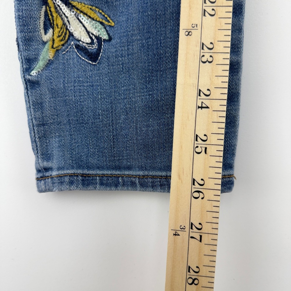 Chicos So Slimming Girlfriend Slim Leg Ankle Jeans Floral Embroidered Blue 00R - Picture 9 of 15